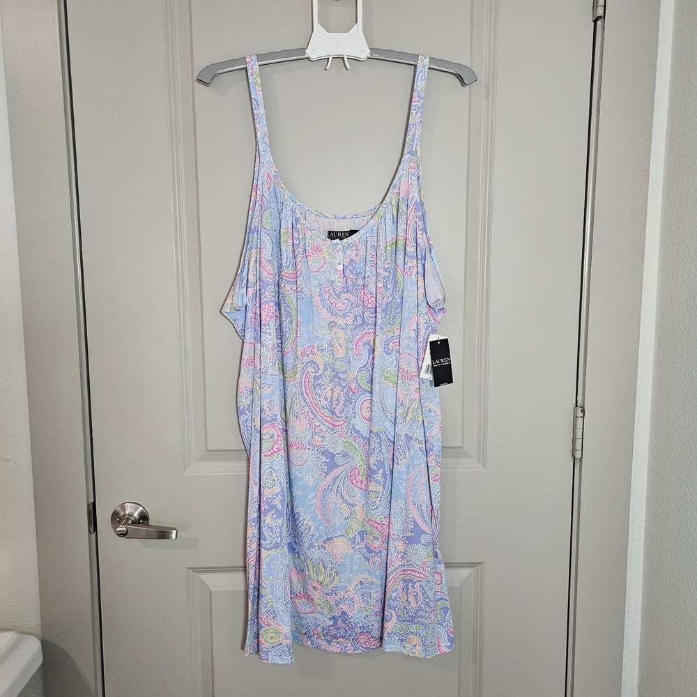 NEW Lauren Ralph Lauren Nightgown Women 3X Paisley Print Multicolor Preppy